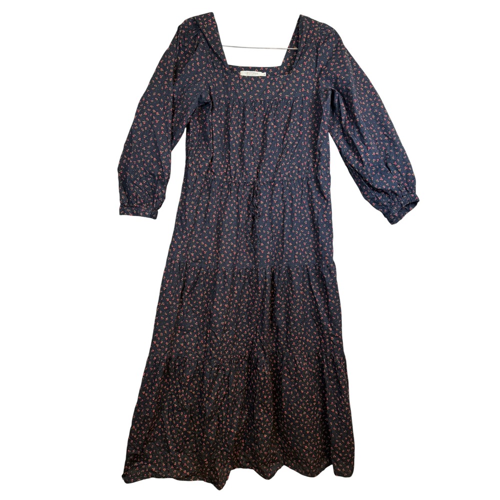 Christy Dawn Navy Blue Floral Tiered Dawn Dress XL Square Neck Cottagecore Boho
